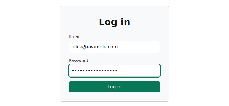 The login page with the Email and Password fields and the Log in button