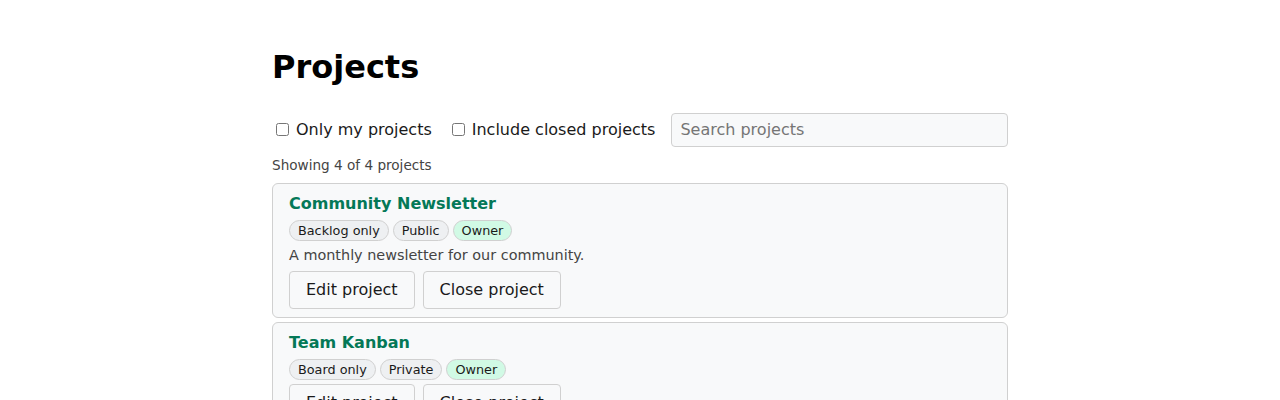 A project row after the project was made Public: the Public badge shows next to the project