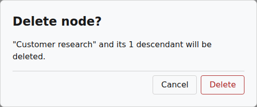 The confirmation dialog for deleting a node together with its children