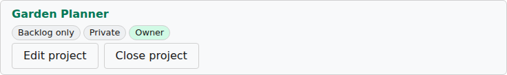 The owner reopened the project: its row in the projects list shows no Closed badge and offers Close project again